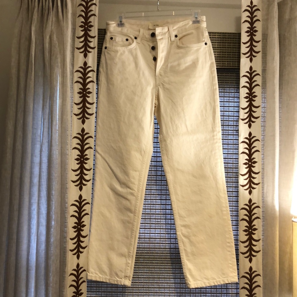 The Row bone colored straight leg cropped Jeans